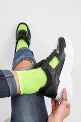 Black Clear Insert Lace Up Chunky Trainers - Shayli-Trainers