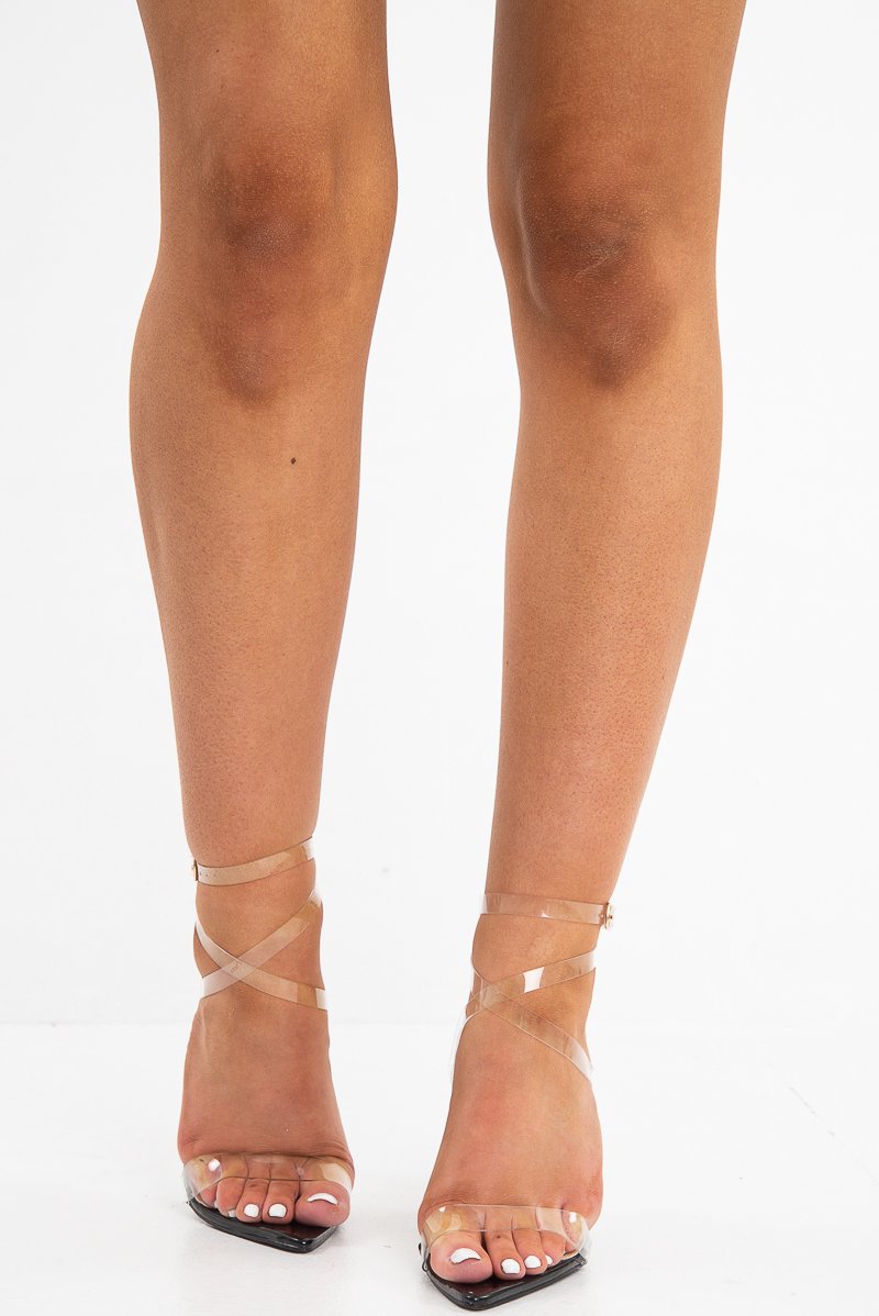 Black Clear Strap Pointed Toe Perspex Stiletto Heels - Betsy â Rebellious Fashion