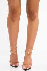 Black Clear Strap Pointed Toe Perspex Stiletto Heels - Betsy-Heels