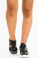 Black Cleated Sole Lace Up Chunky Trainers - Gradie-Trainers