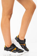 Black Cleated Sole Lace Up Chunky Trainers - Gradie-Trainers