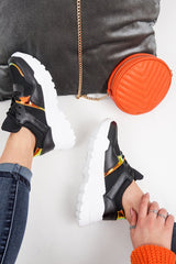 Black Cleated Sole Lace Up Chunky Trainers - Gradie-Trainers