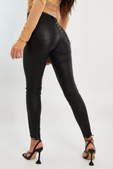 Black Coated Back Zip Skinny Jeans - Kelly-Jeans