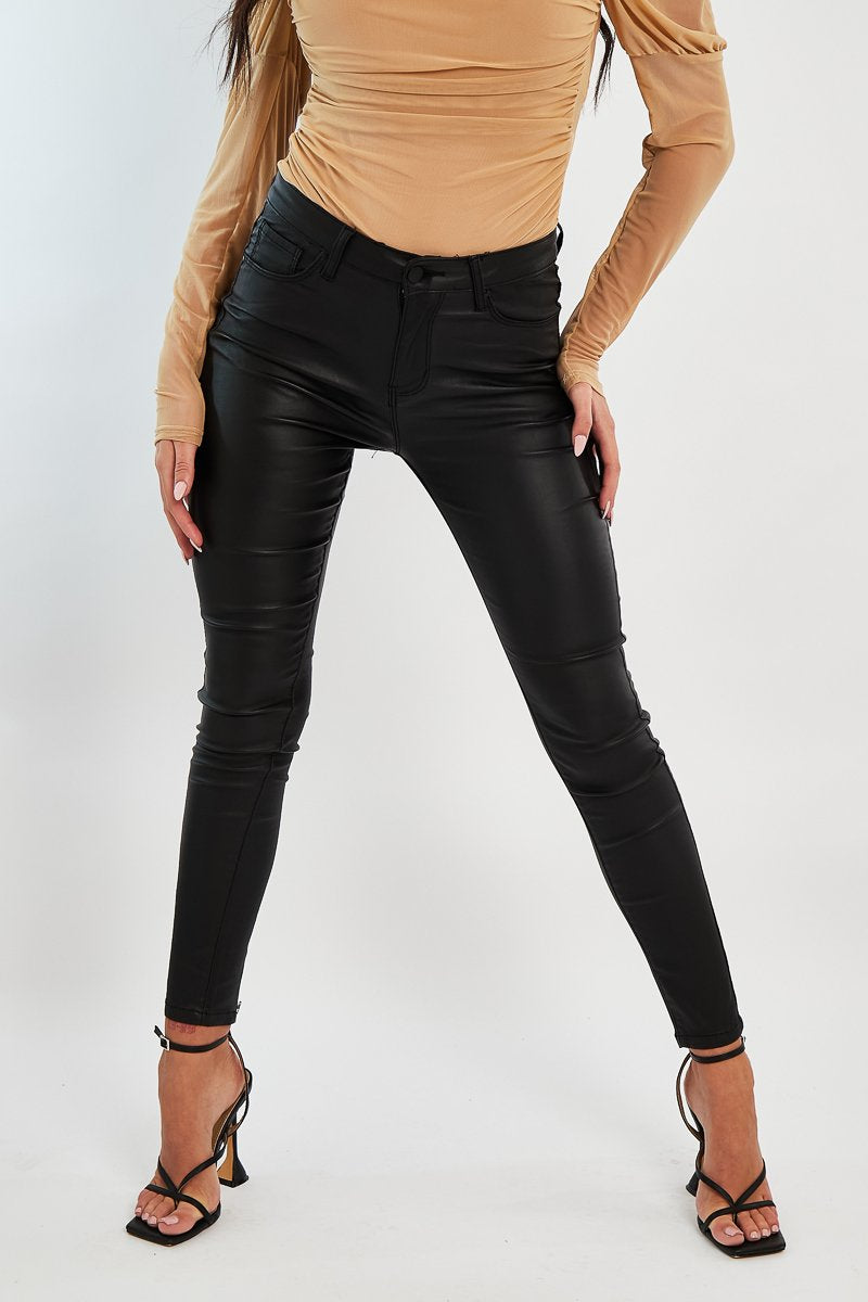 Black Coated Back Zip Skinny Jeans - Kelly-Jeans
