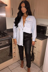 Black Coated Belted Tapered Trousers - Reyna-Trousers