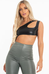 Black Coated One Shoulder Cut Out Bodysuit - Adriana-Bodysuits