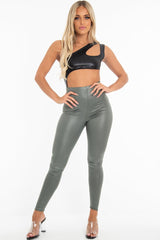 Black Coated One Shoulder Cut Out Bodysuit - Adriana-Bodysuits