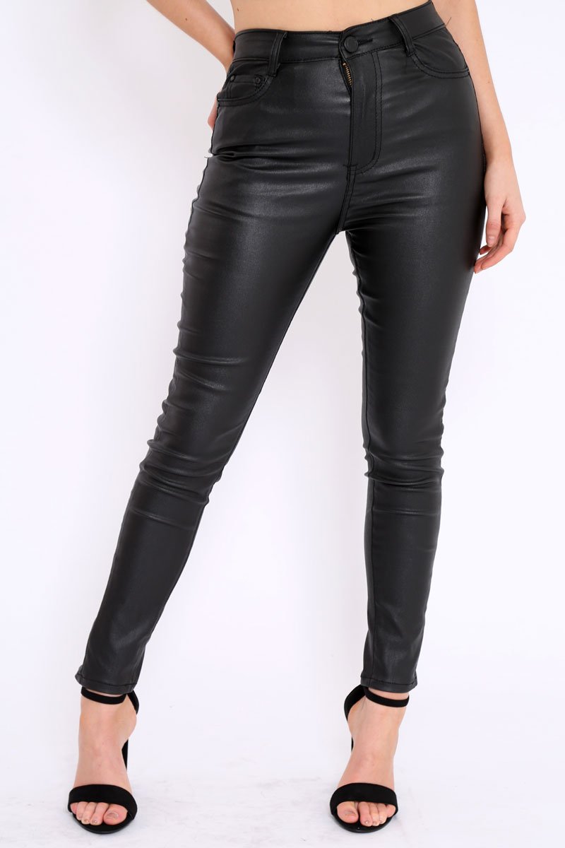 Black Coated PU Jeans - Abrar-Jeans