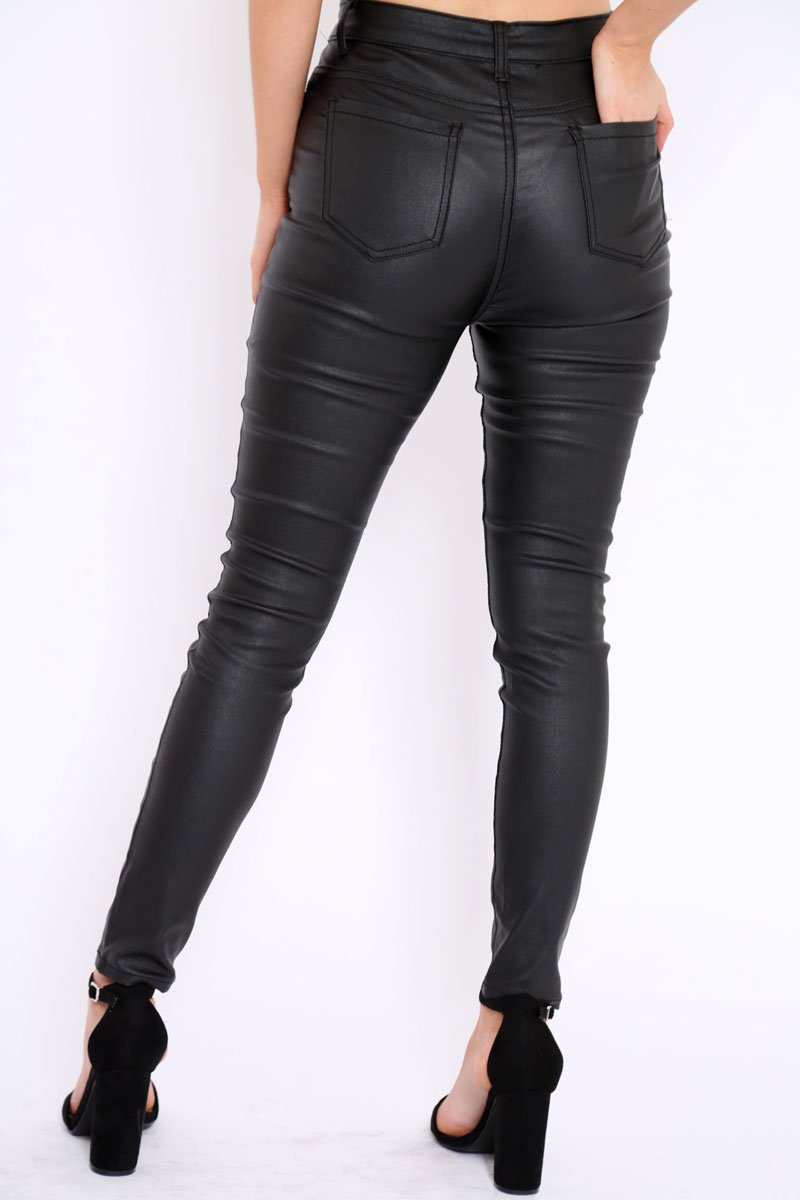 Black Coated PU Jeans - Abrar-Jeans