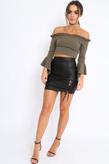 Black Coated Side Lace Up Mini Skirt - Lilita-Skirts
