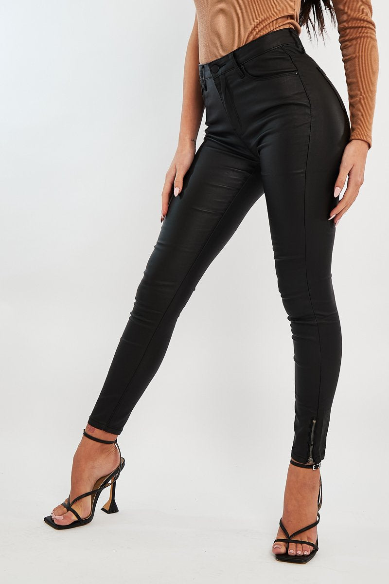 Black Coated Side Zip Skinny Jeans - Maeve-Jeans