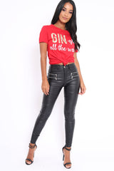 Black Coated Skinny Jeans with Zip Detail - Karlyn-Jeans
