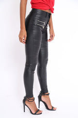 Black Coated Skinny Jeans with Zip Detail - Karlyn-Jeans