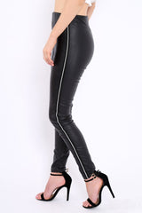 Black Coated Stripe Leggings - Raedyn-Trousers