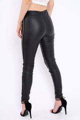 Black Coated Stripe Leggings - Raedyn-Trousers