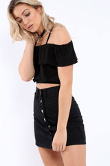 Black Cold Shoulder Crop Top - Clora-Tops