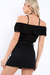 Black Cold Shoulder Crop Top - Clora-Tops