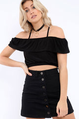 Black Cold Shoulder Crop Top - Clora-Tops