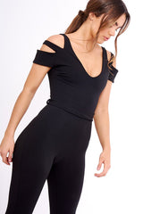 Black Cold Shoulder Cut Out Jumpsuit - Pria-Jumpsuits