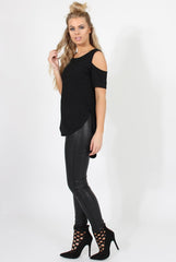 Black Cold Shoulder Dipped Hem Top - Kay-Tops