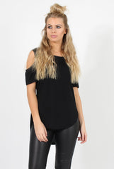 Black Cold Shoulder Dipped Hem Top - Kay-Tops