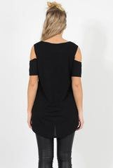 Black Cold Shoulder Dipped Hem Top - Kay-Tops