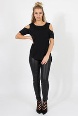 Black Cold Shoulder Dipped Hem Top - Kay-Tops