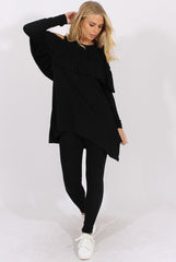 Black Cold Shoulder Frill Dipped Hem Tracksuit - Tammy-Tracksuits