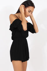Black Cold Shoulder Frill Layer Playsuit - Diana-Playsuits