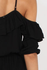 Black Cold Shoulder Frill Layer Playsuit - Diana-Playsuits