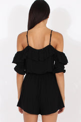 Black Cold Shoulder Frill Layer Playsuit - Diana-Playsuits