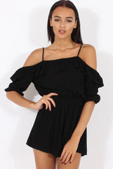 Black Cold Shoulder Frill Layer Playsuit - Diana-Playsuits