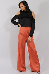 Black Cold Shoulder Frill Layer Top - Lucy-Tops