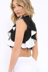 Black Cold Shoulder Frill Top - Addilyn-Tops