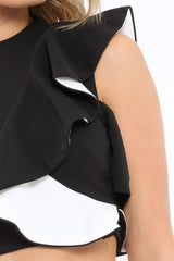 Black Cold Shoulder Frill Top - Addilyn-Tops