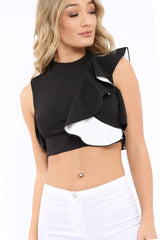 Black Cold Shoulder Frill Top - Addilyn-Tops