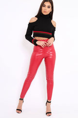 Black Cold Shoulder Jumper with Stripe Detail - Cala-Jumper