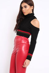 Black Cold Shoulder Jumper with Stripe Detail - Cala-Jumper