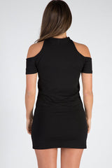 Black Cold Shoulder Lace Up Girl's Tour T-Shirt Dress - Aaliyah-Dresses