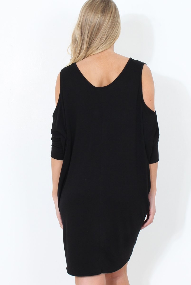 Black Cold Shoulder Oversized Dress - Sherri-Dresses