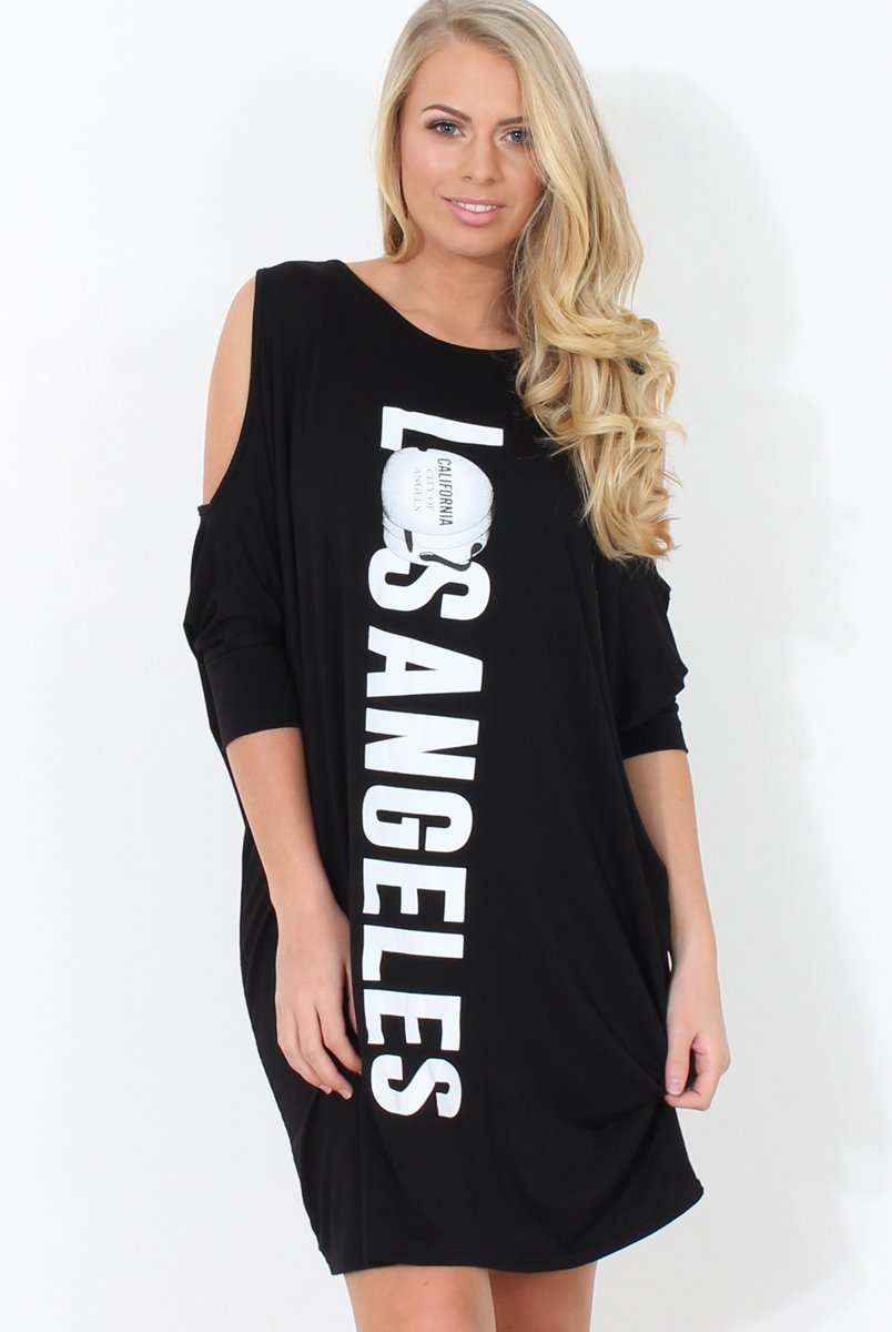 Black Cold Shoulder Oversized Dress - Sherri-Dresses