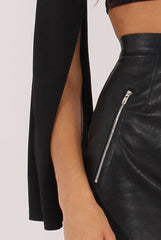 Black Cold Shoulder Split Sleeve Crop Top - Opal-Crop Tops