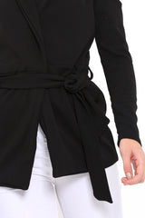 Black Cold Shoulder Tie Waist Blazer - Agnes-Jackets
