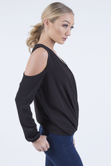 Black Cold Shoulder Top - Elsie-Tops