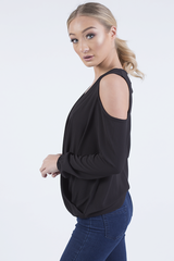 Black Cold Shoulder Top - Elsie-Tops