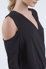 Black Cold Shoulder Top - Elsie-Tops