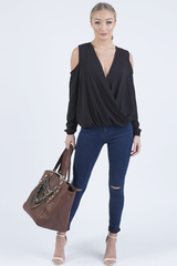 Black Cold Shoulder Top - Elsie-Tops