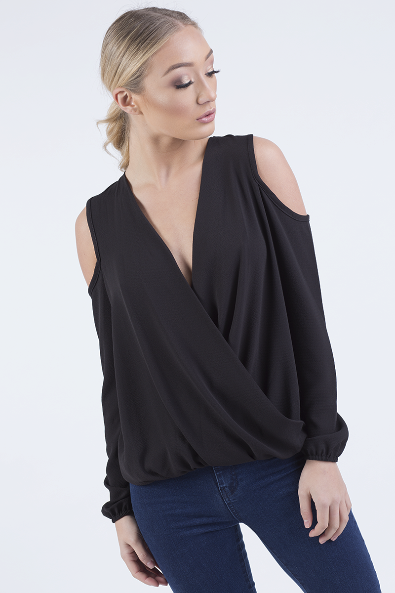 Black Cold Shoulder Top - Elsie-Tops