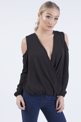 Black Cold Shoulder Top - Elsie-Tops