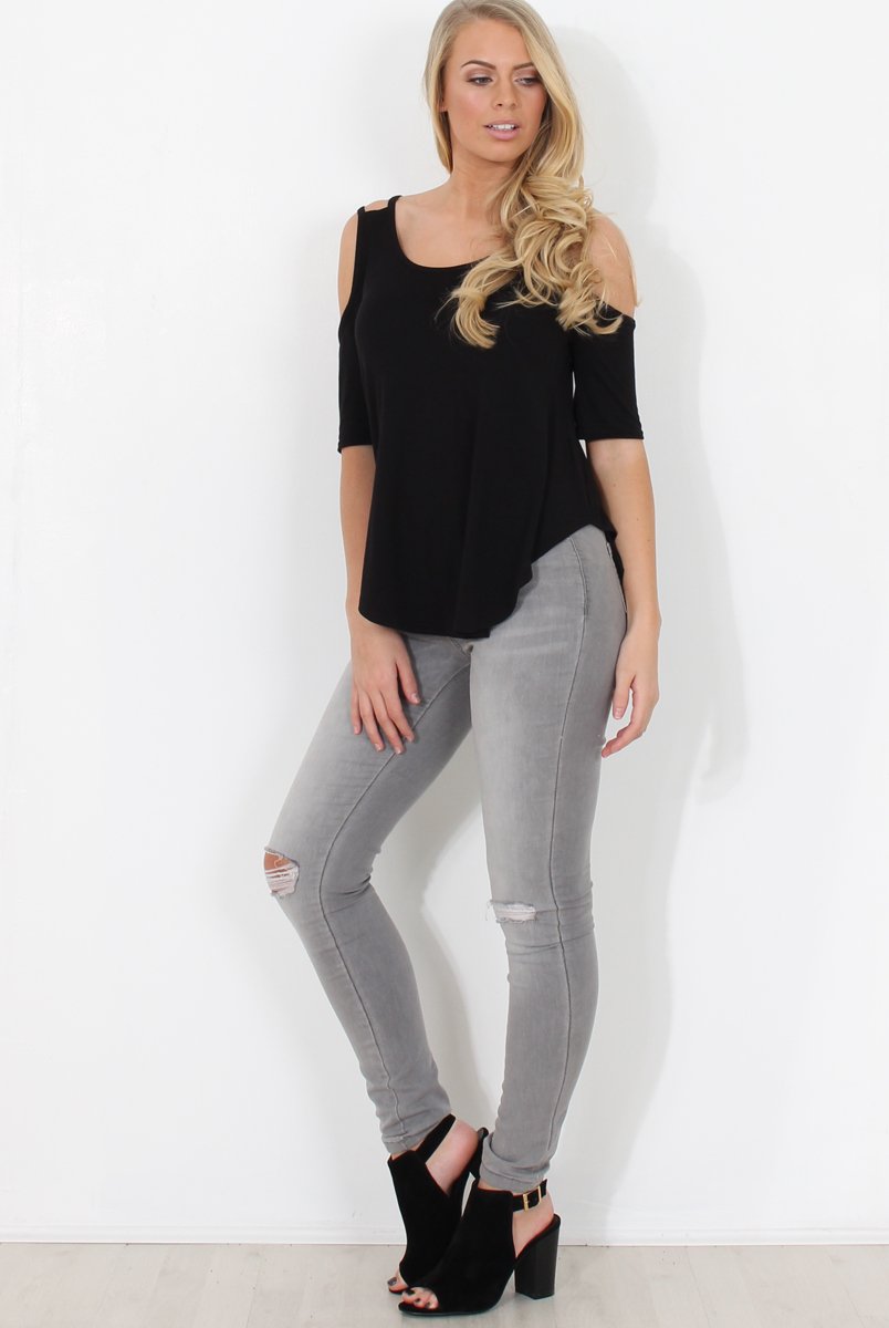 Black Cold Shoulder Top - Jade-Tops